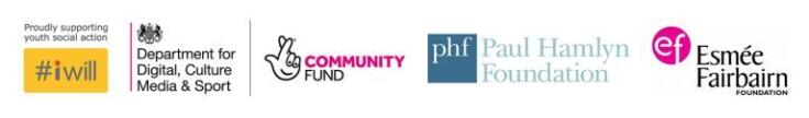 Logos for #iwill, National Lottery Community Fund, Paul Hamlyn Foundation, and Esmee Fairbairn Foundation