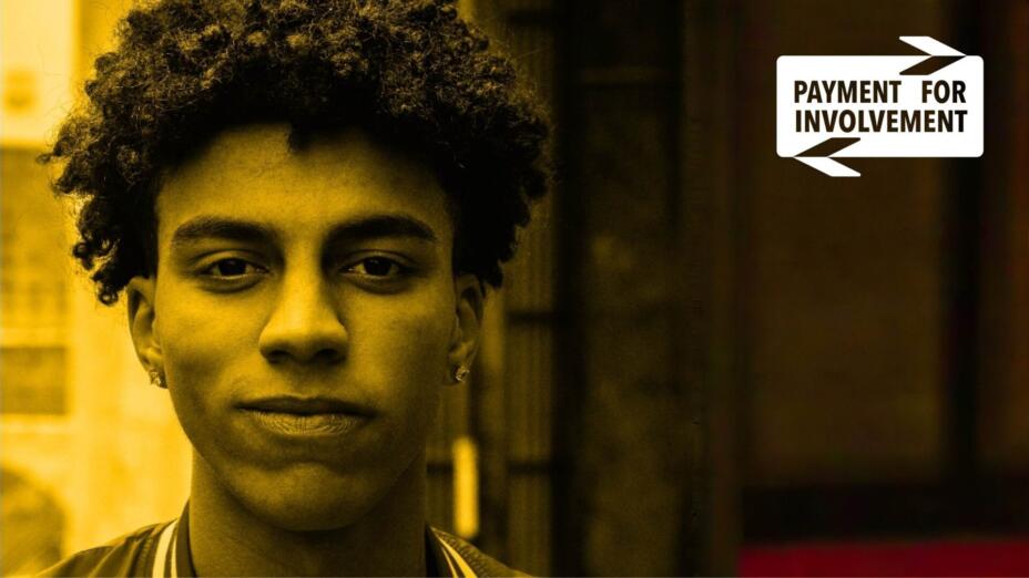 A young man is facing the camera, with the words 'payment for involvement' superimposed next to him.