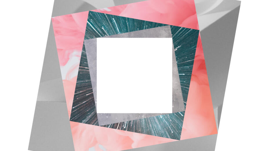 Concentric squares with various pastel designs.
