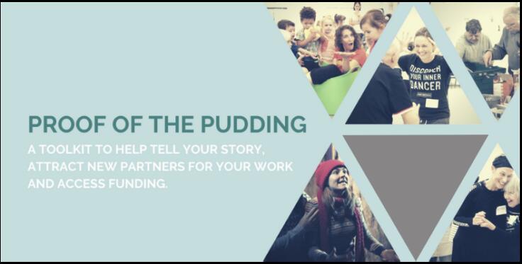Cover of report called 'Proof of the Pudding' - a toolkit to help tell your story, attract new partners for your work and access funding